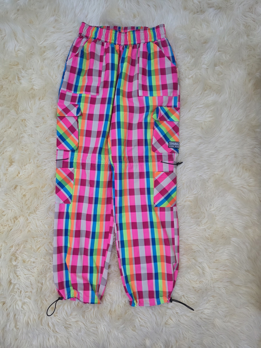 Zumba Wear Women's Medium Rainbow Plaid Pink Cargo Pants Streetwear Dance